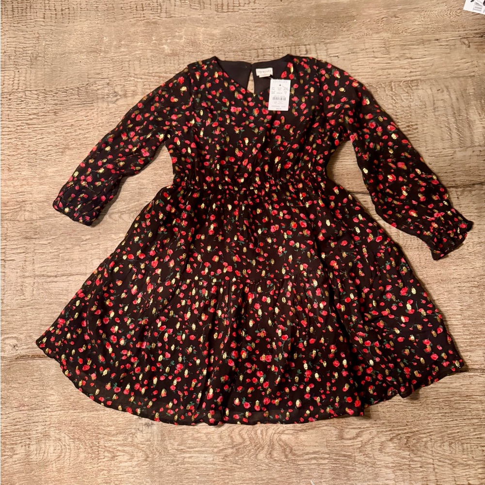 Crewcuts Black Dress with Pink Floral Pattern